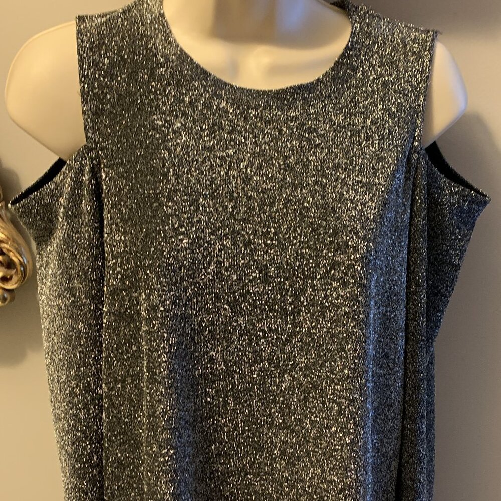 Black Glitter Open Shoulder Top by Michael Kors
